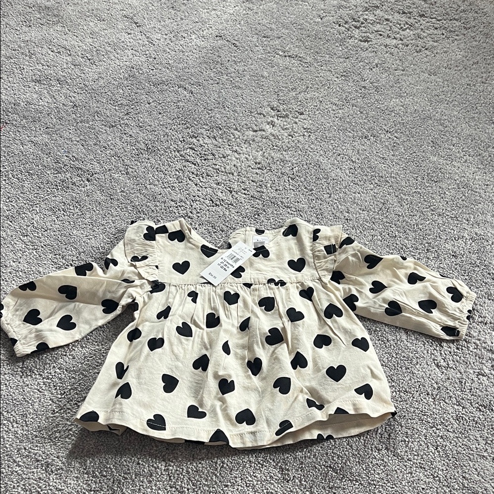 Baby GAP Kids Cream Blouse with Black Hearts